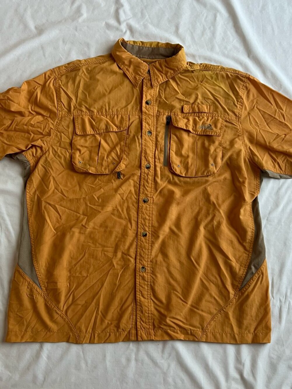 Natural Gear Orange Button-Down Vented Utility Fishing Shirt - Men's X-Large